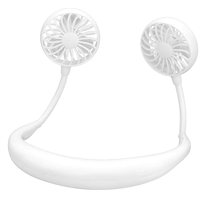 Mini Hand Free Portable Neckband Fan with Light, USB Rechargeable Lazy Neck Hanging Fan for Headphone Design Portable Hanging Neck Fan for Women Rechargeable Neck Fan Band (White)